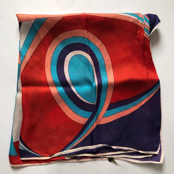 VINTAGE Geometric Red Square Silk Scarf